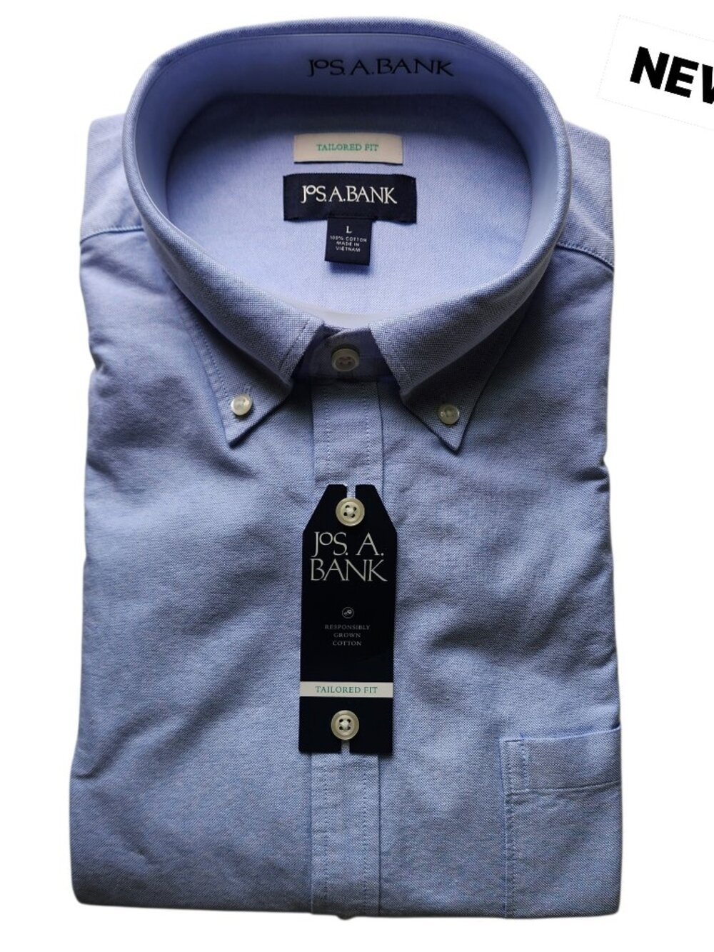 L Blue Oxford Cloth Shirt Large Mens New Jos A Bank Button Down Collar Cotton Sz